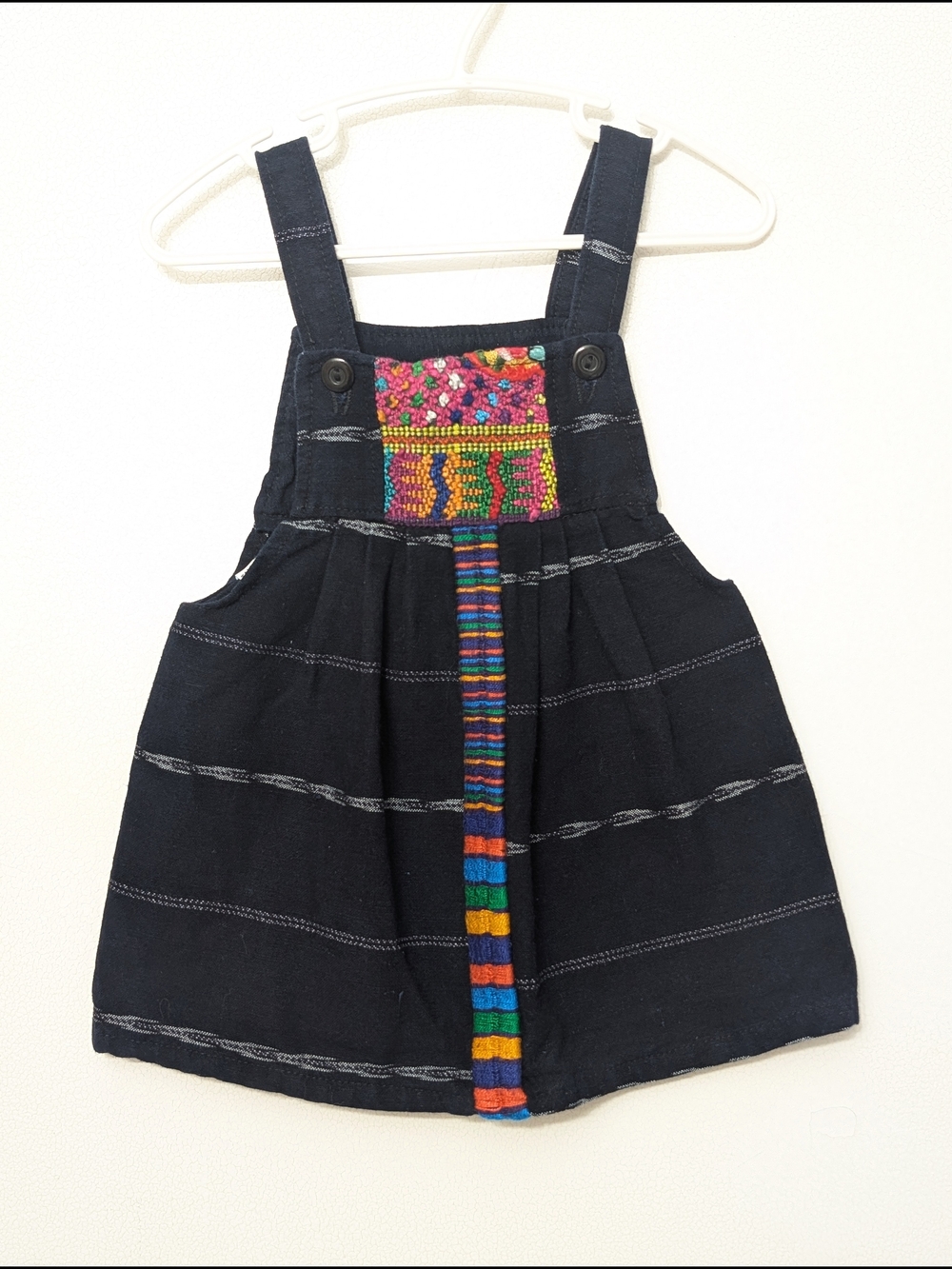 Girls Blue Denim Pinafore Dress with Multicolor Embroidered Detail 2-3 T